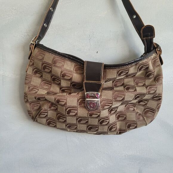 Fubu Monogram Baguette Shoulder Bag Y2k 00s Buckle Brown 12 x 7 VTG - Picture 10 of 10